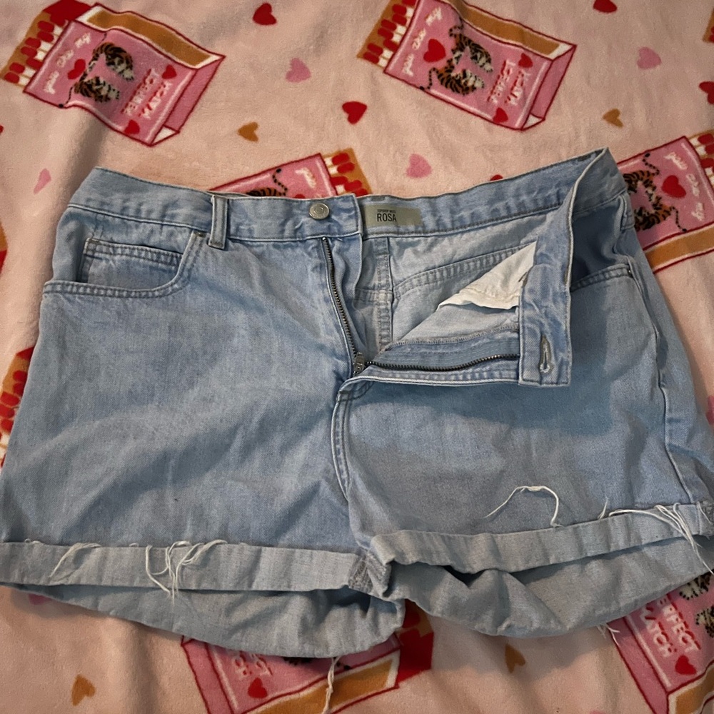 Topshop Blue Jean Shorts Cuffed Hem